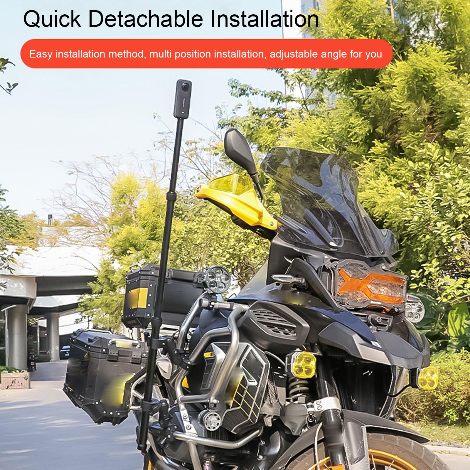 Yctze Zestaw do montażu kamery motocyklowej, uchwyt na kierownicę rowerową, podwójny zacisk z 47-calowym kijem do selfie Stick do kamer sportowych Insta360 GO 2 GO 3 X3 X4 ONE X2 RS R