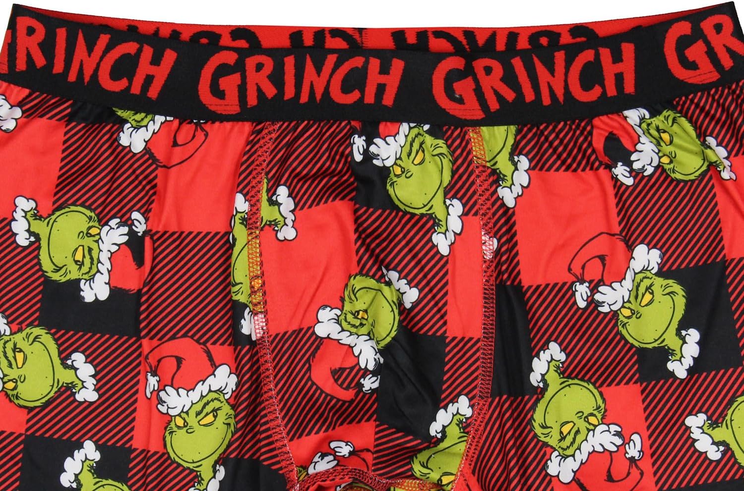 MJC The Grinch Men's Grinch Santa AOP Buffalo Plaid Christmas Holiday Boxer Briefs Underwear - Image 3