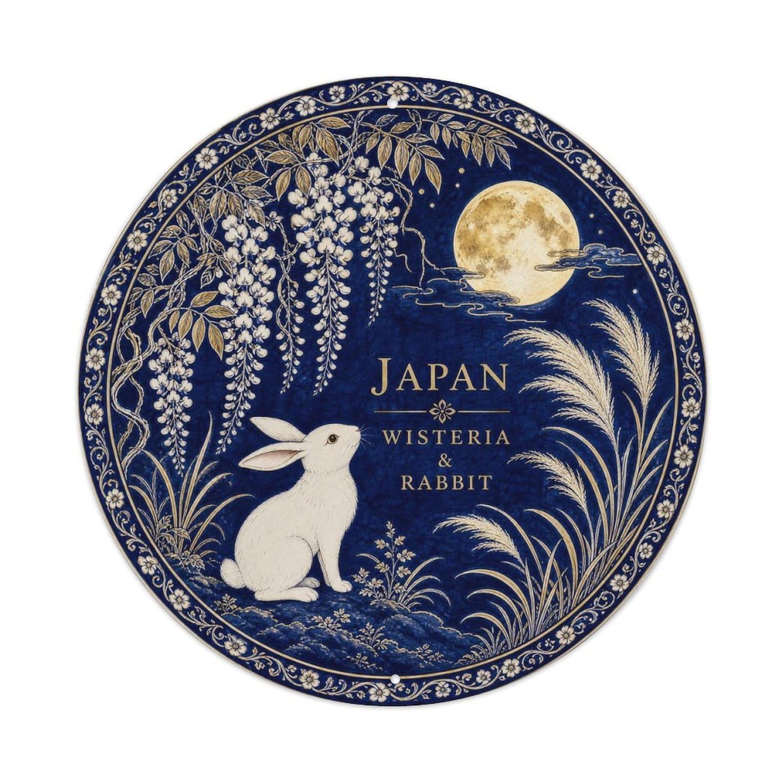 Olyhtr 8X8inch Classic Style Arita Japan Wisteria Rabbit Ceramic Folk Pattern Metal Tin Sign