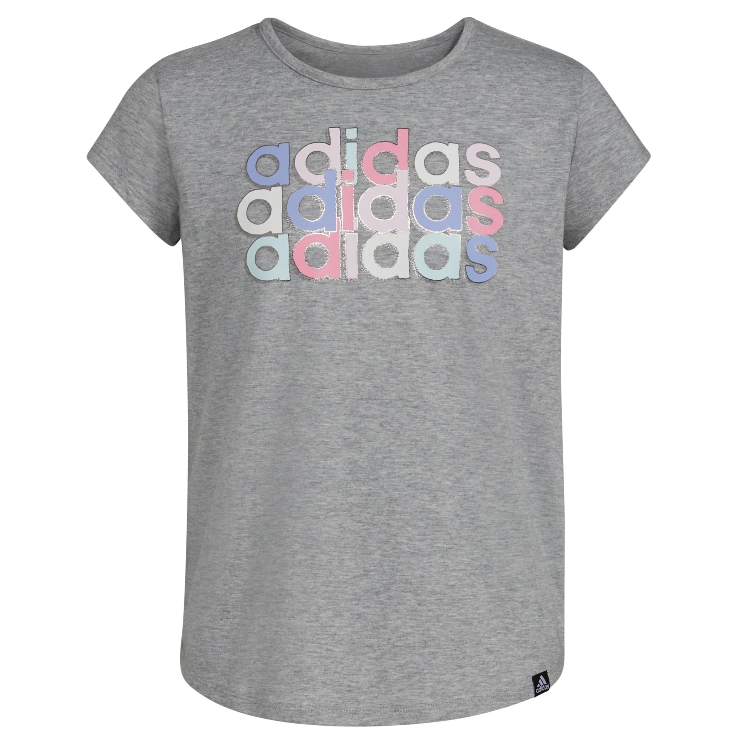 adidas Dziewczęca koszulka z okrągłym dekoltem, Szary wrzosowy różowy wielokolorowy, M