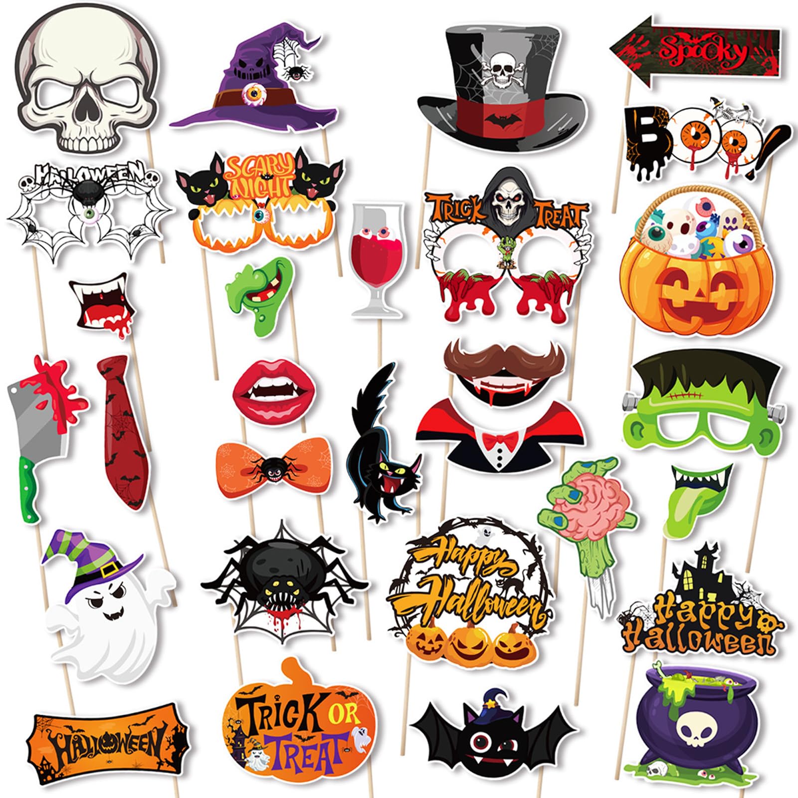 Yunvisty 30Pcs Halloween Photo Booth Props Set Table Decorations Themed Prop
