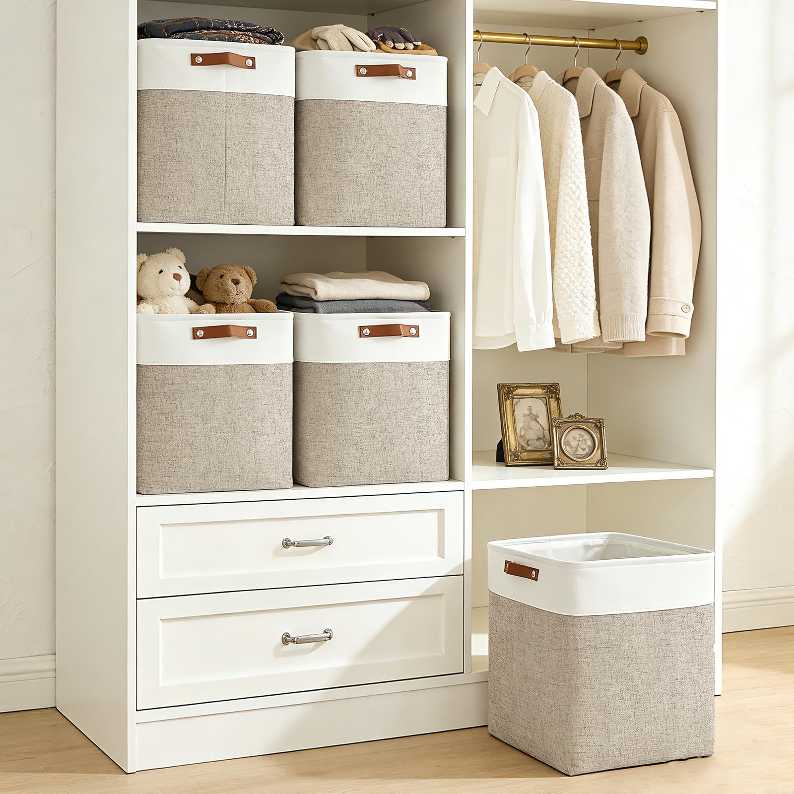 Bagnizer Canastas de almacenamiento grandes de tela | Contenedores de almacenamiento de 50 L, cestas decorativas de lino con asas para organizar, estantes, juguetes, ropa, hogar, oficina, guardería,