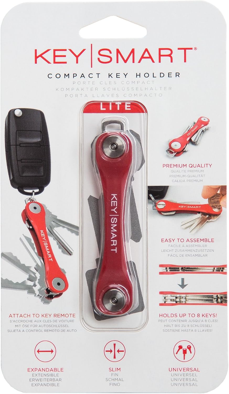 KeySmart Lite - Compact Key Holder and Keychain Organizer (up to 8 Keys, Red)