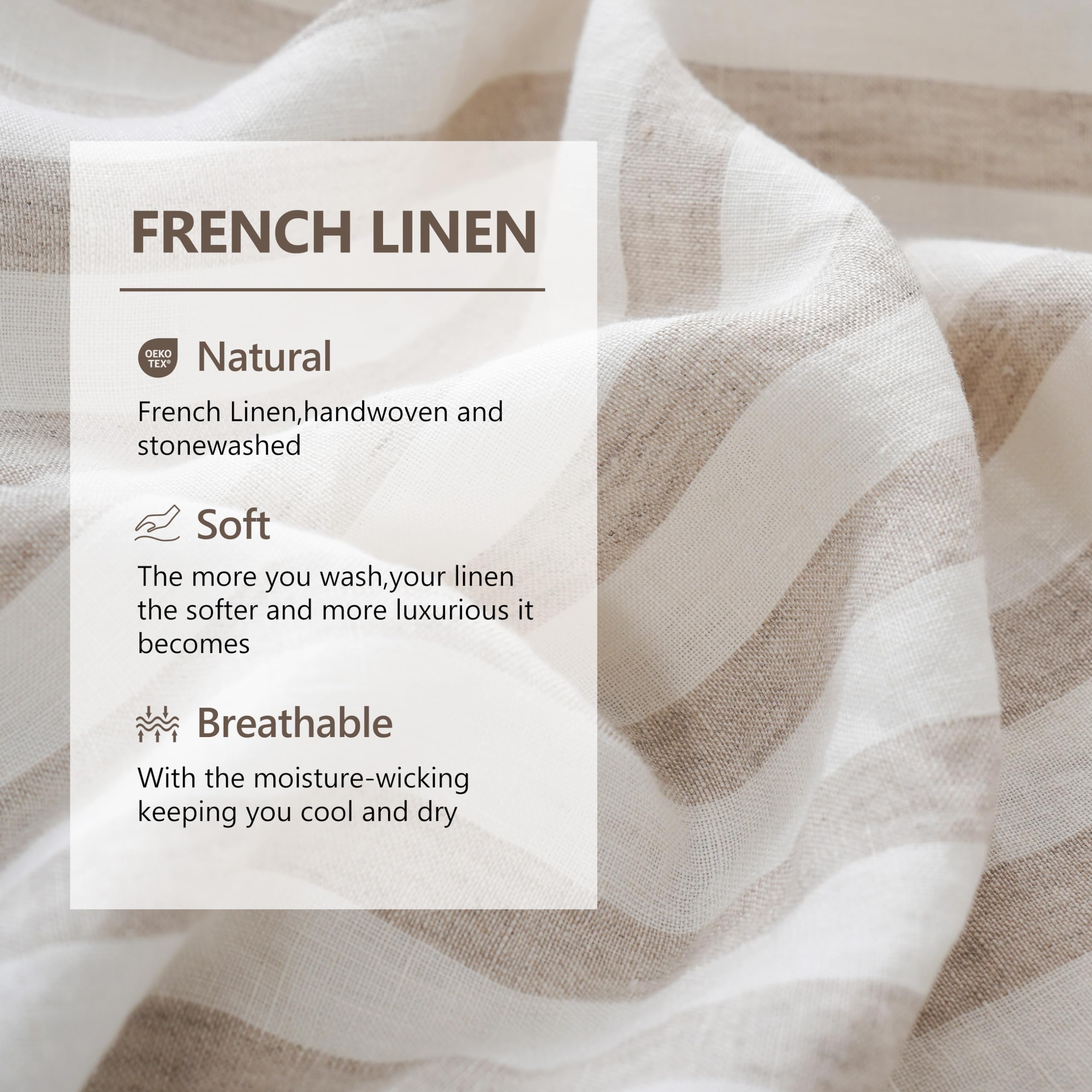 King Linens Fundas De Almohada 100% Lino Francés Con Bordado, Paquete De 2 Unidades, Lino Natural Lavado De Color Liso, Suave Y Transpirable, Lino, 20 X 30 Pulgadas