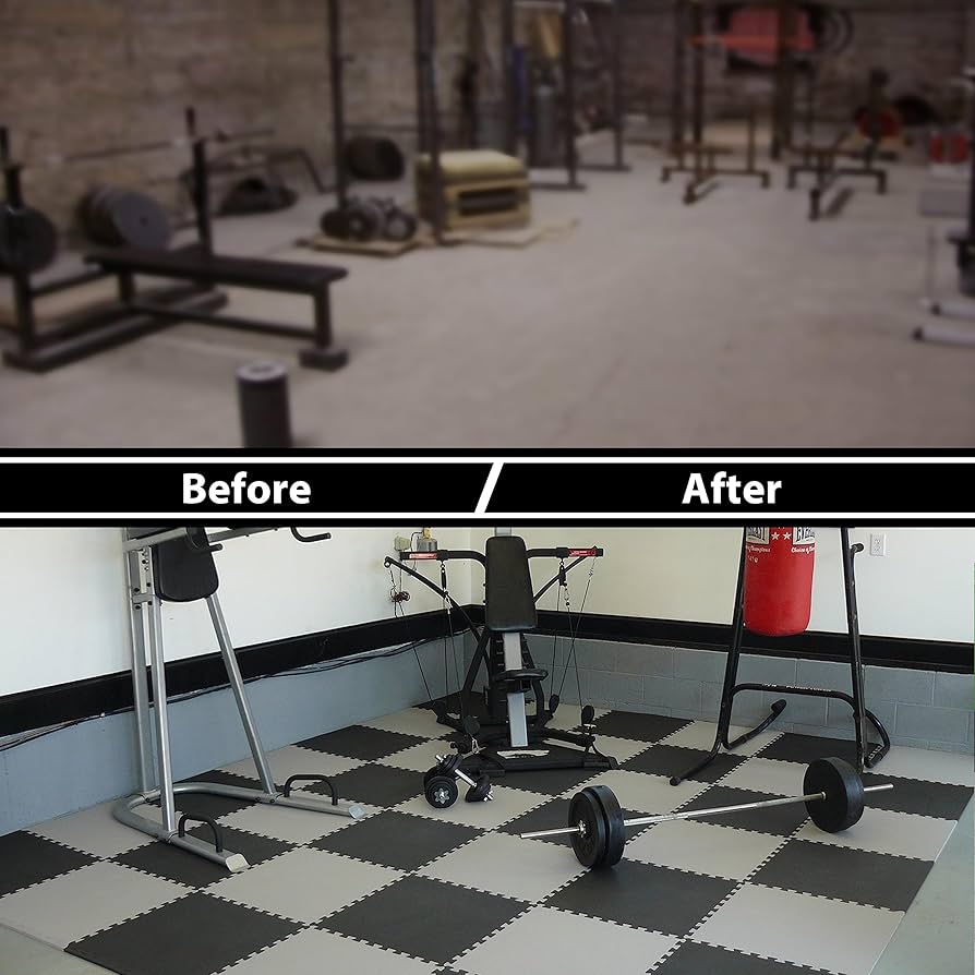 Norsk Reversible Exercise Mats 3/4" Thick EVA Interlocking Foam Tiles, Perfect Home Gym Flooring, 4 Tiles & 8 Trim Pieces, 16 Sq. Ft. 24"x24" Dazzling Blue/Black