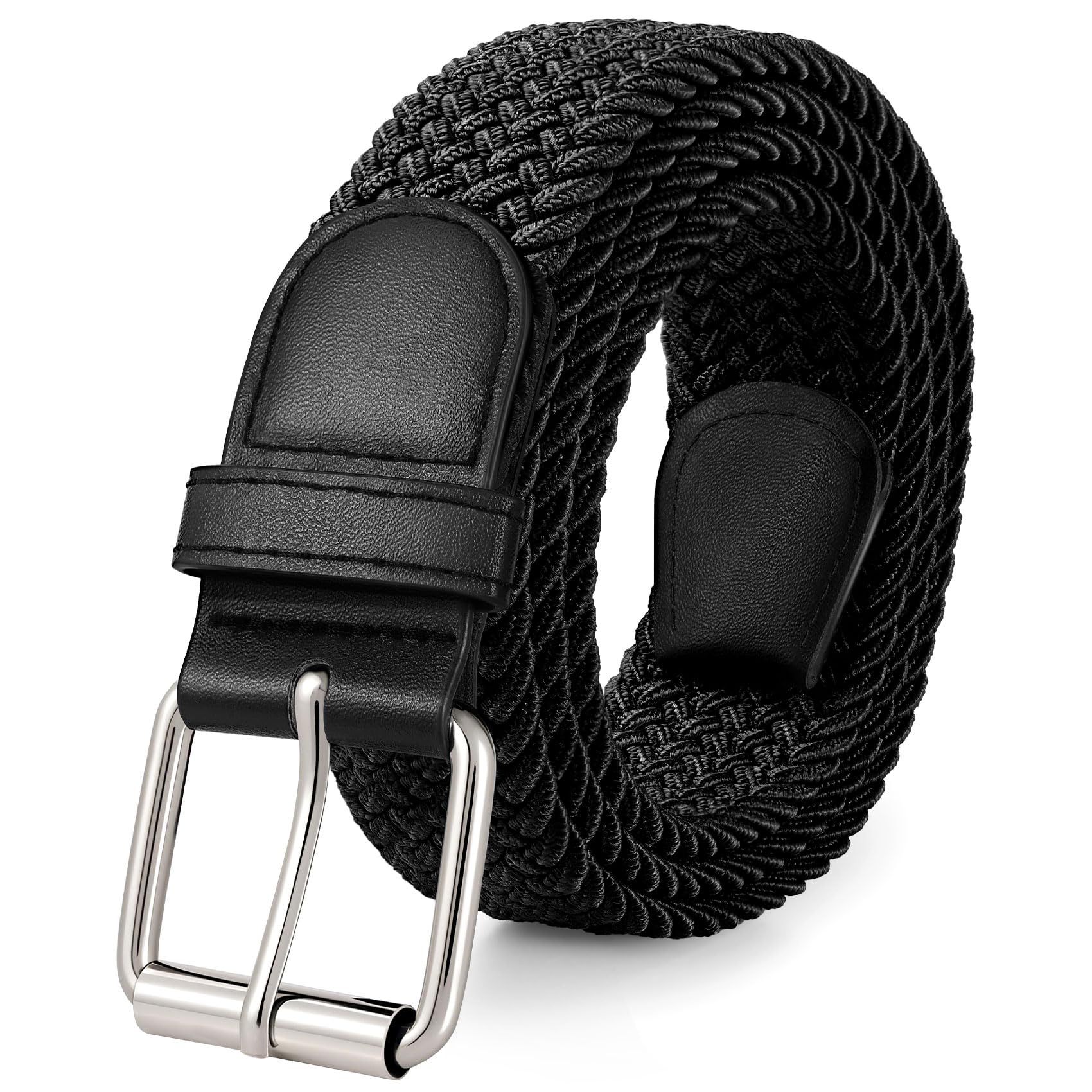 JASGOOD Braided Stretch Belt for Men Golf Casual Fabric Elastic Woven Belt 1 3 8 Adjustable Work