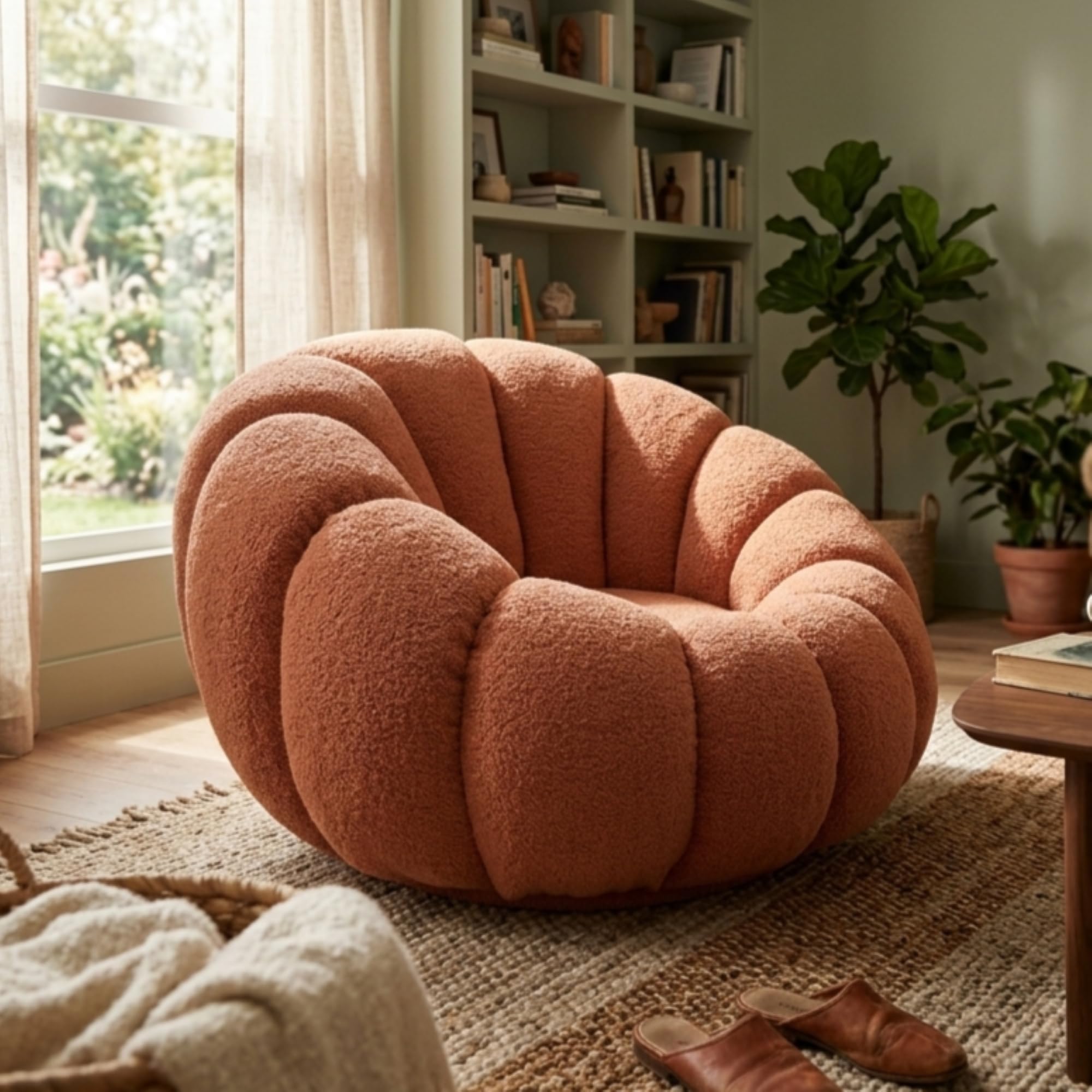 Pumpkin Style Wooden Sofa, Contemporary Modern & Cozy Accent Chair for Living Room.(Pink)-image-30
