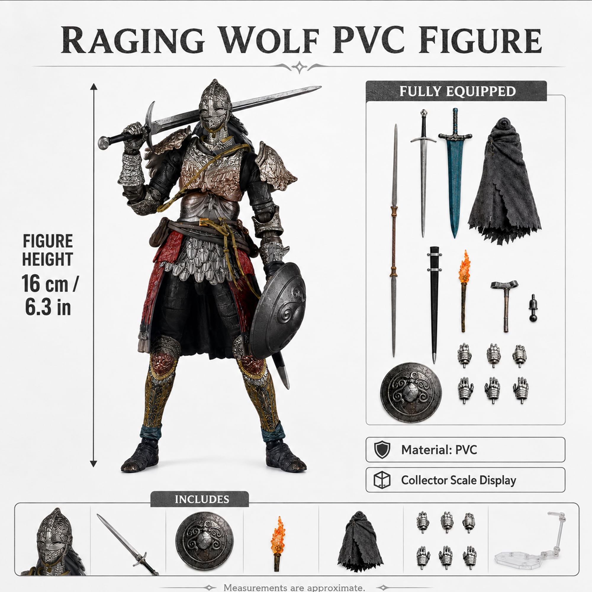 Eldens Rings Vargram Raging Wolf Figura, 16cm PVC Coleccionable