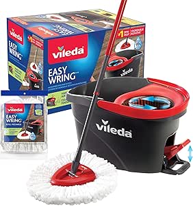 Vileda EasyWring Spin Mop System with 1 Extra Head Refill | Machine Washable &amp; Reusable Mop Head | Hands-Free Wringing Mop Bucket | Extendable Handle | Safe on All Floor Types