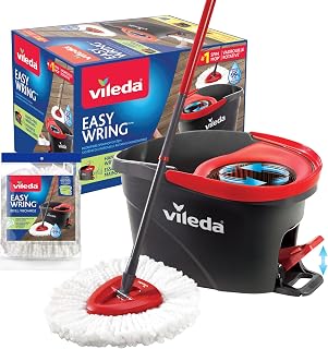 Vileda EasyWring Spin Mop System with 1 Extra Head Refill | Machine Washable & Reusable Mop Head | Hands-Free Wringing Mop Bucket | Extendable Handle | Safe on All Floor Types
