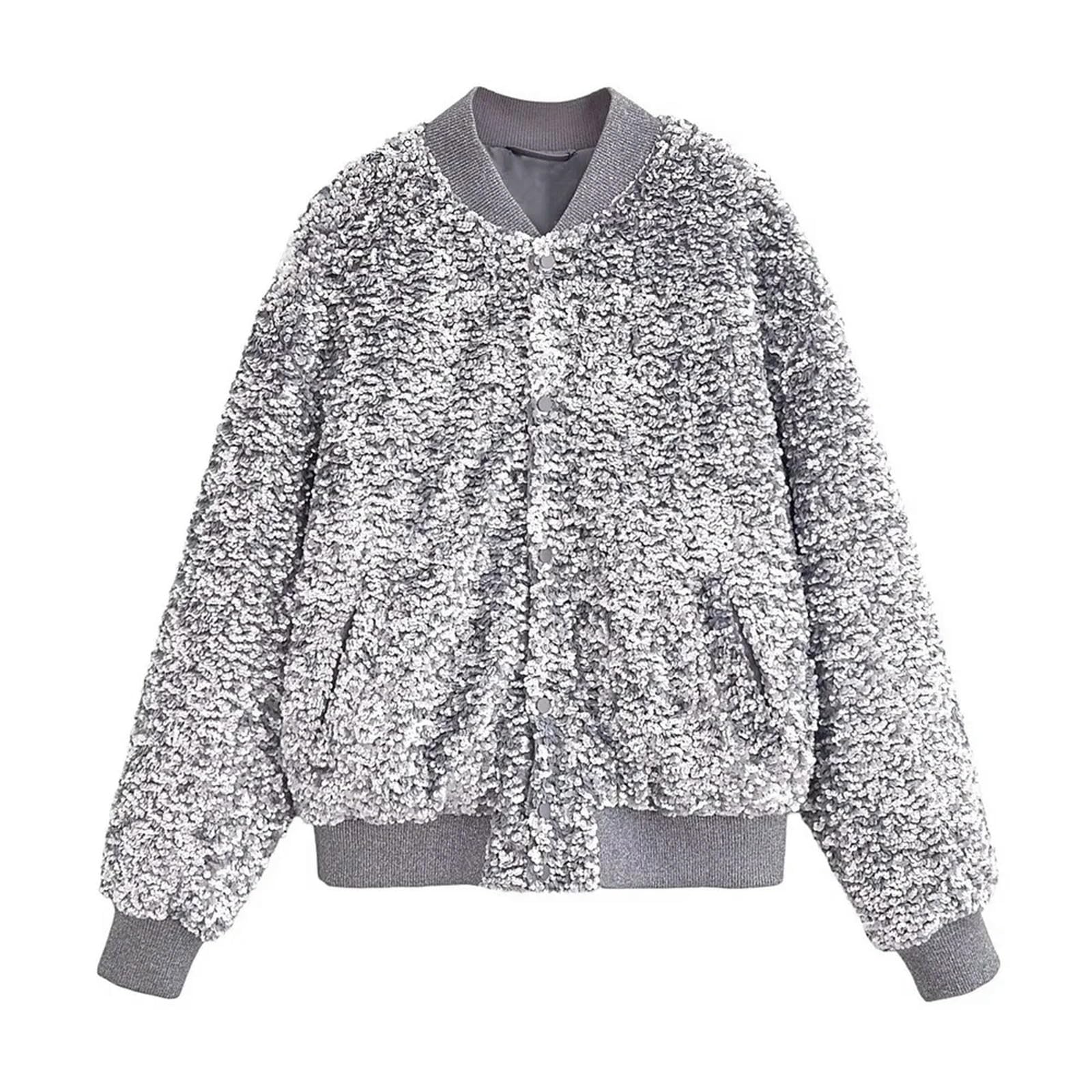 Cappotto da Giacca con Decorazione Versatile con Perline sciolte, Nuova Moda Primavera/Estate da Donna-Grigio Argento-S
