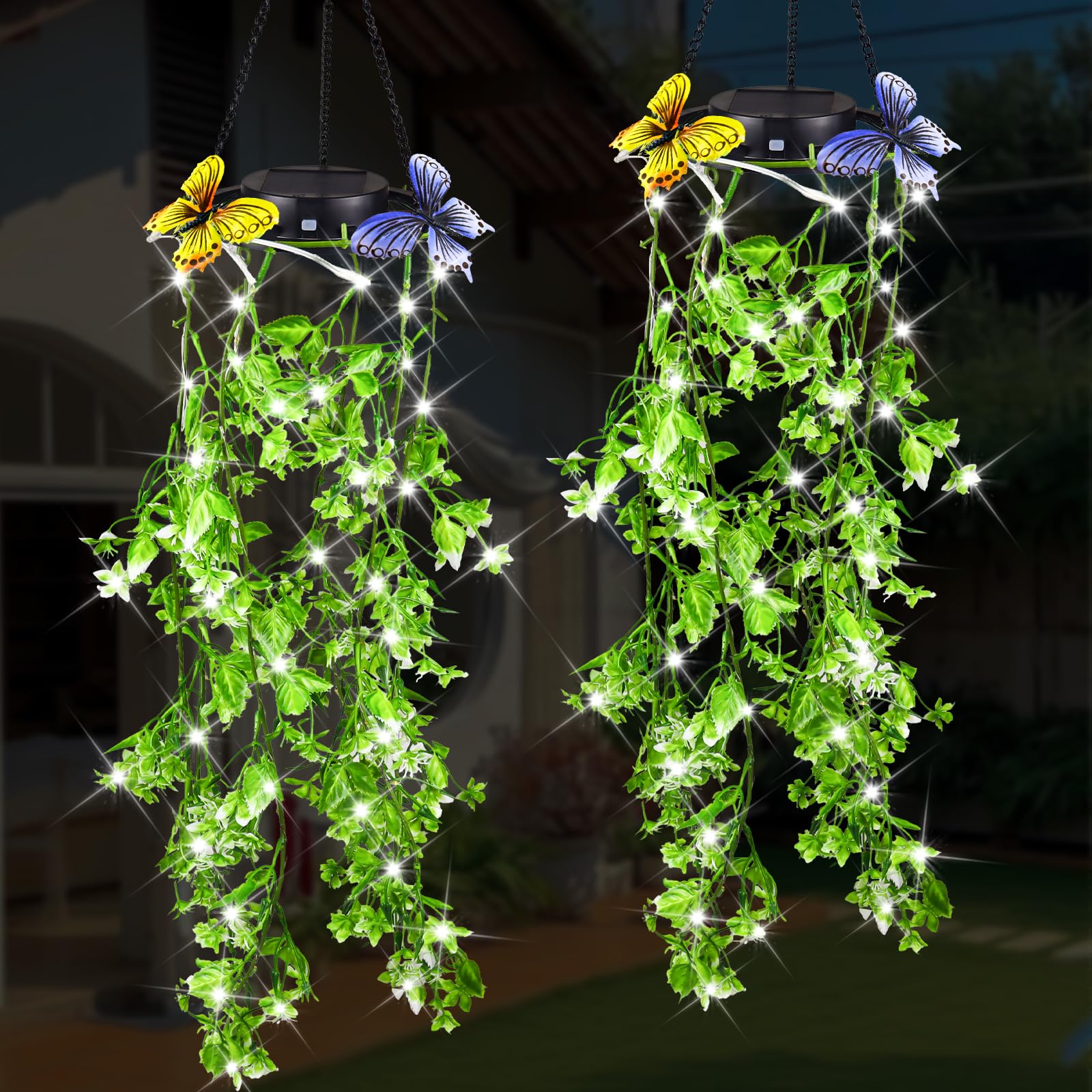 Lanterne Solari da Esterno, Confezione da 2 Perline di Salice Artificiale Foglia di Salice per Esterni da Giardino, IP65 Luci Solari da Giardino, per Esterni Giardino per Veranda
