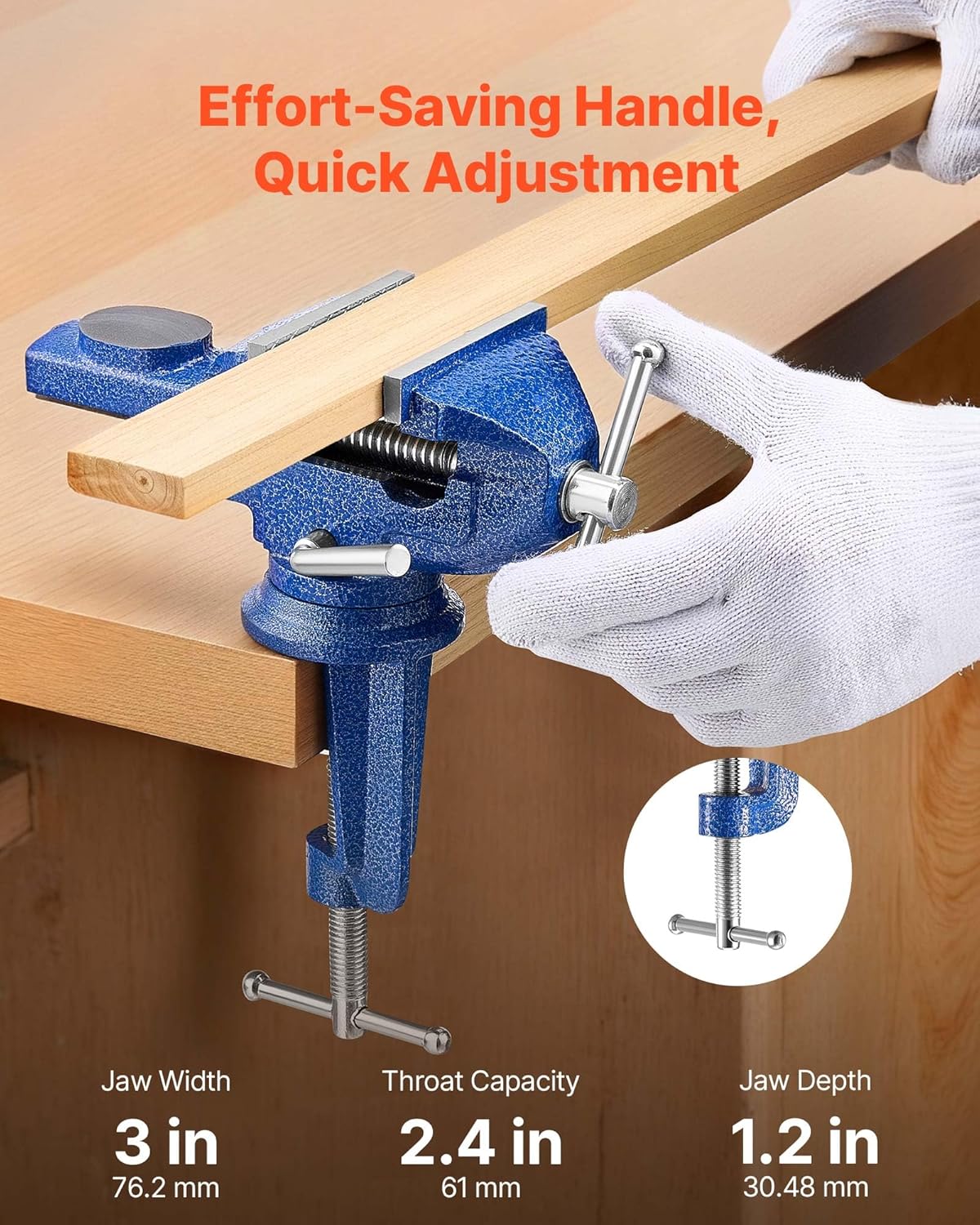 VEVOR Bench Vise, 3 Inch, Portable Workbench Vice with 360° Swivel Base, Quick Release Rotating Bench Clamp, Raised Base, Cast Iron Construction, for Woodworking, Metalworking, Drilling, and Cutting