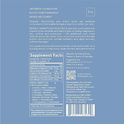 Vista 54 de BodyHealth PerfectAmino - Electrolitos en polvo sin azúcar, mezcla de electrolitos para ayunas Keto sin azúcar, polvo de hidratación