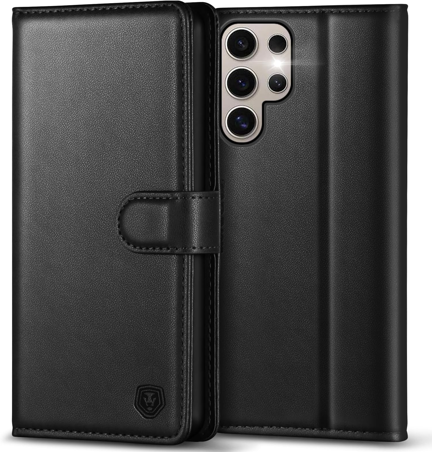 Kuafcase for Samsung S24 Ultra Case, 4 Card Slots Kickstand Magnetic Closure Protective Phone Case for Samsung Galaxy S24 Ultra - Black