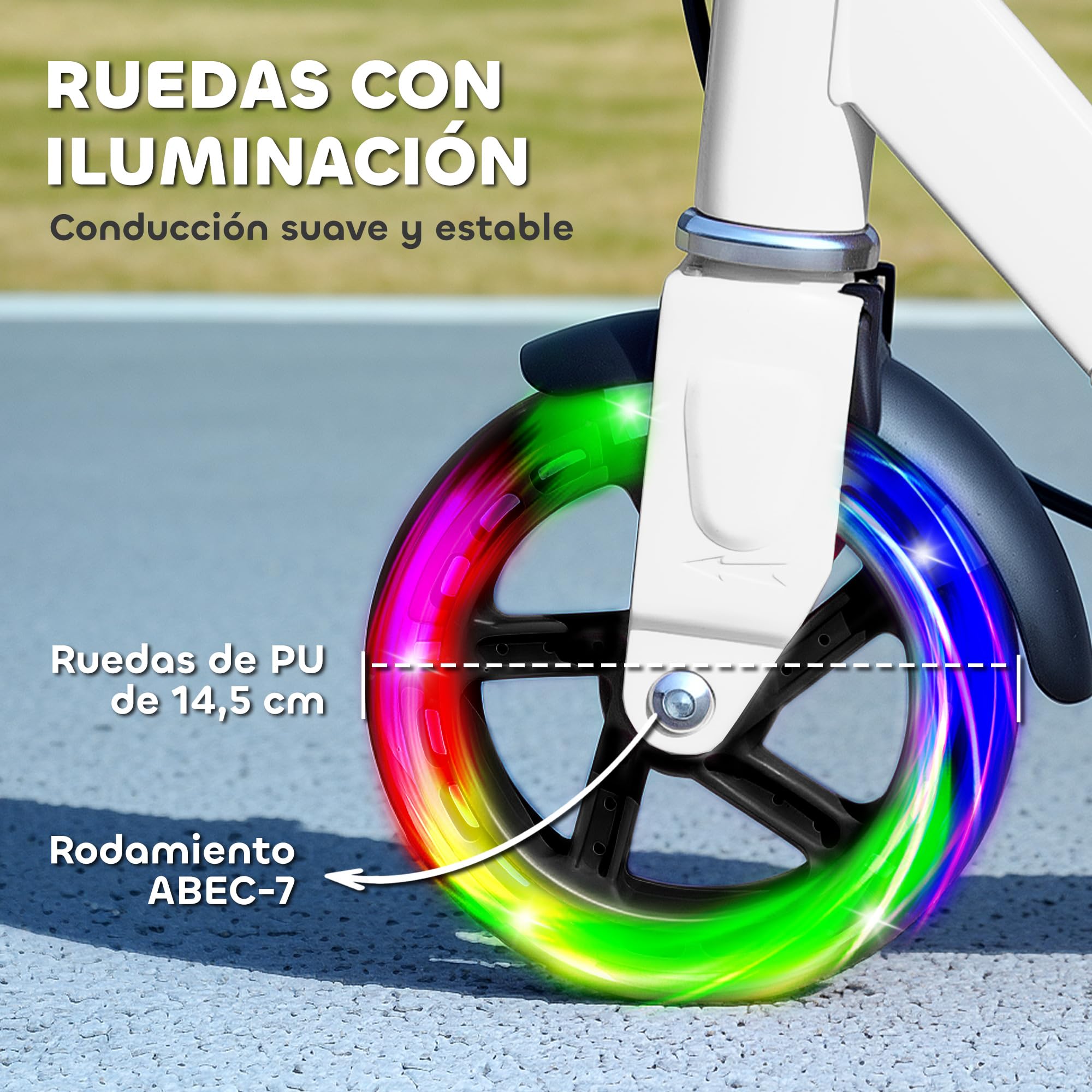 AIYAPLAY Patinete Plegable para Niños de 3-8 Años, Patinete Infantil de 2 Ruedas con Luces, Manillar de 4 Altura Ajustable, Freno Posterior y de Mano