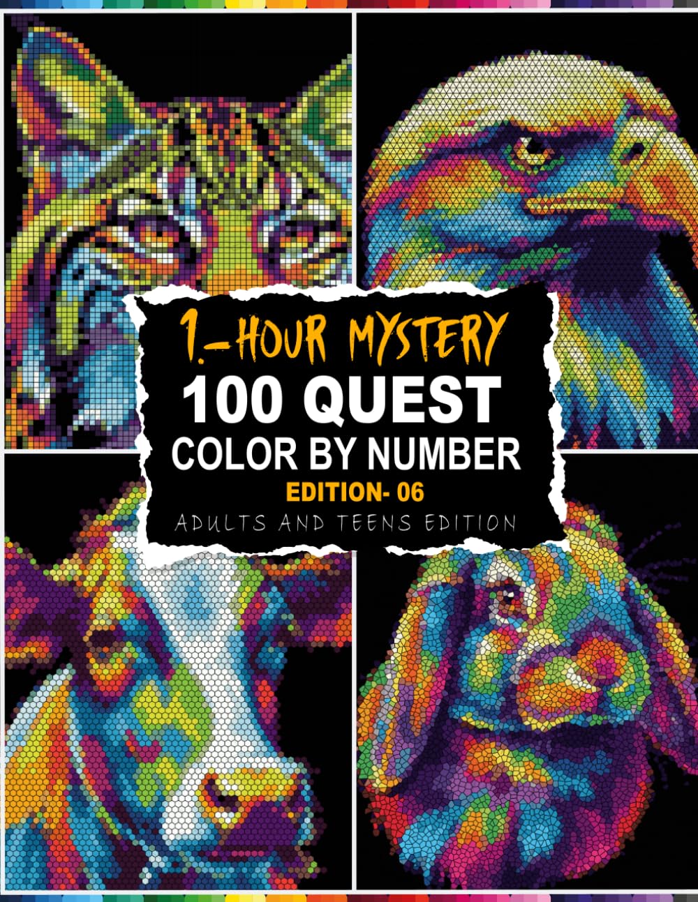 100 QUEST 1-HOUR MYSTERY MOSAIC: 100 Mystery Mosaic Color By Number with 5 Unique Shapes & 30-Color Master Palette – Relaxing 1-Hour Color by Number Challenges for Adults and Teens