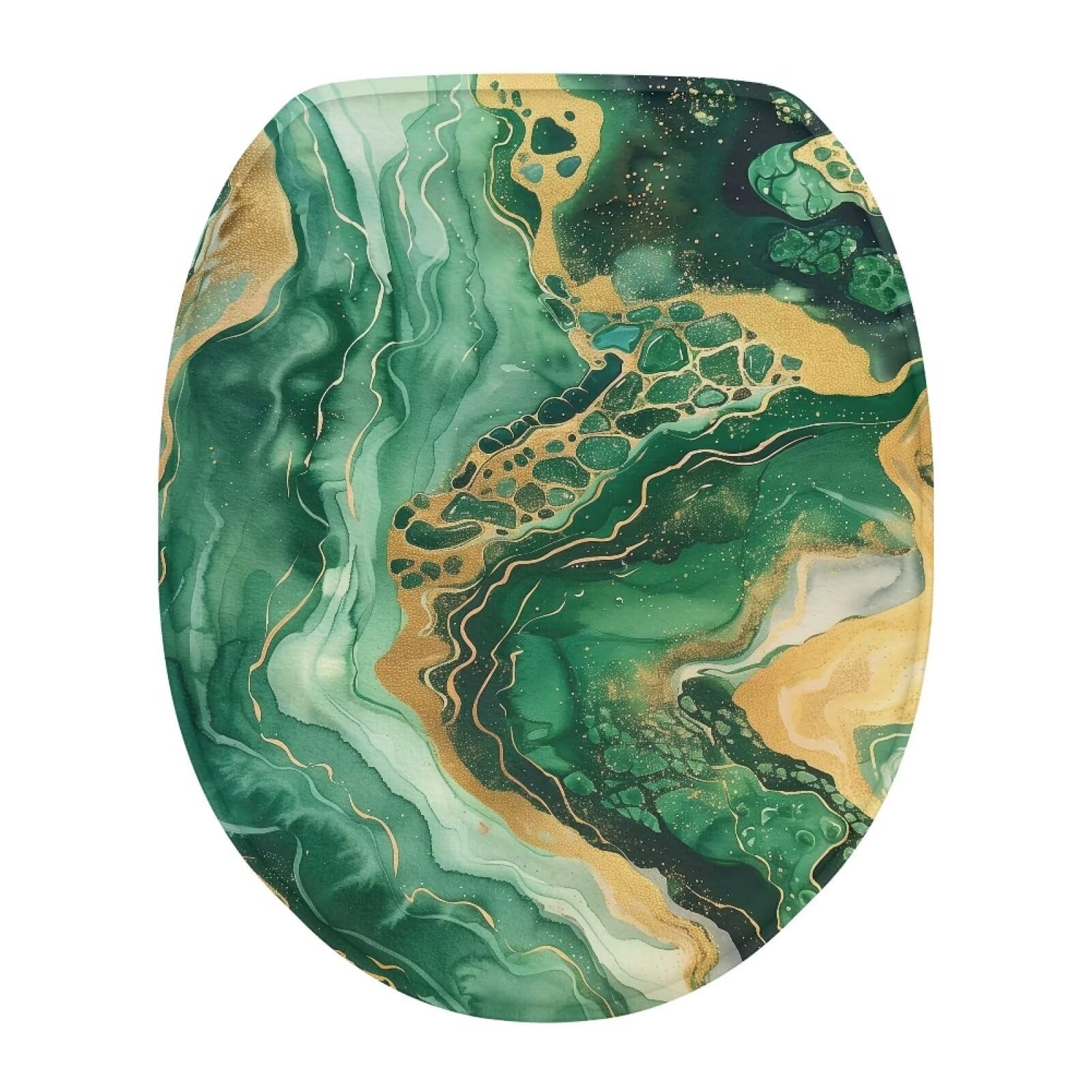 Vanideaoty Emerald Green Marble Toilet Seat Lid Covers 1 Pack Plush Toilet Lid Covers for Bathroom Elongated Fits Most Toilet Lids