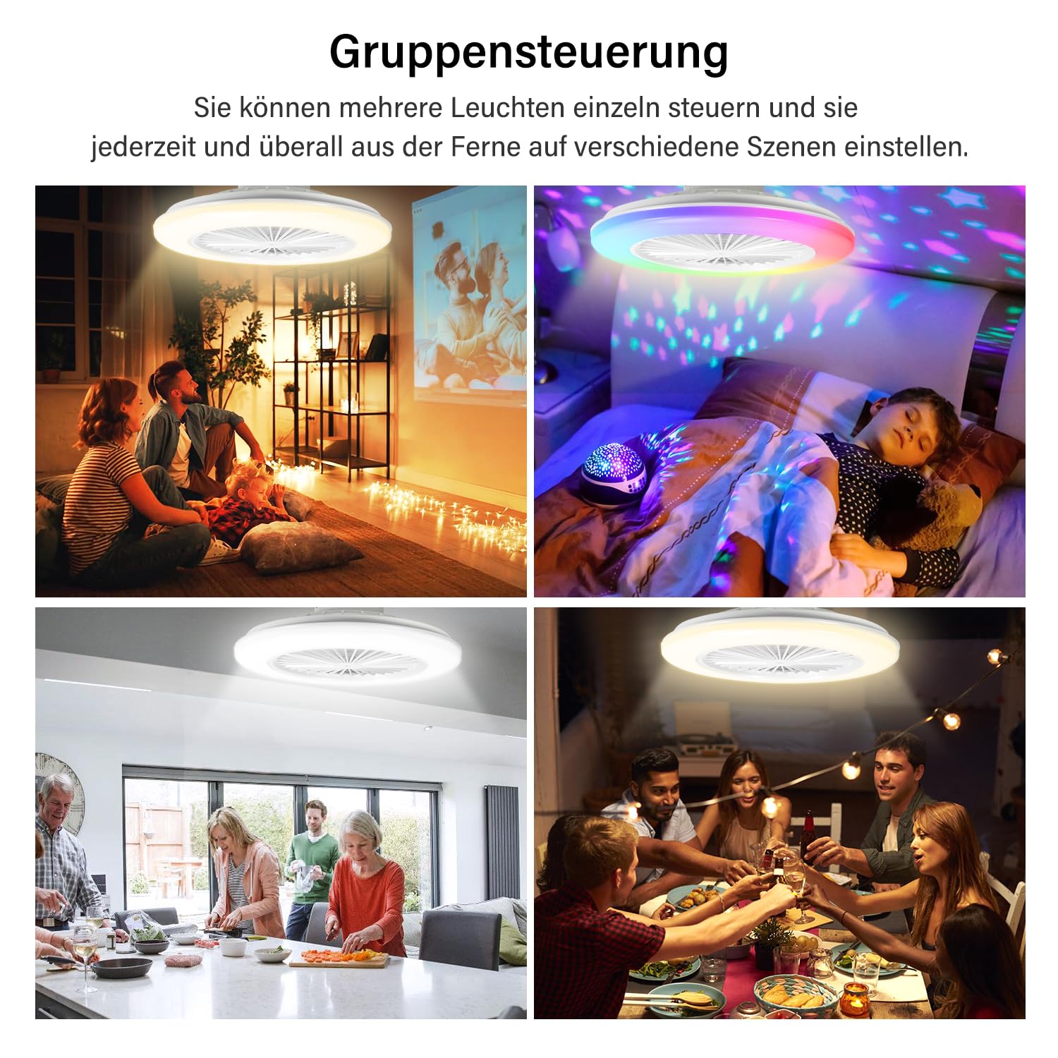 Lospitch Deckenventilator mit Beleuchtung, Ø49cm Smart RGB LED Fan Licht mit Fernbedienung, LED Umkehrbar Deckenventilator mit Licht, Timer und 3 Farbtemperatur und 6 Geschwindigkeiten