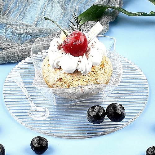 Miniatura 4 de TOFLEN Vasos pequeños de postre de plástico de 50 onzas con cucharas, tazas de aperitivo transparentes para fiestas, mini tazones para servir,