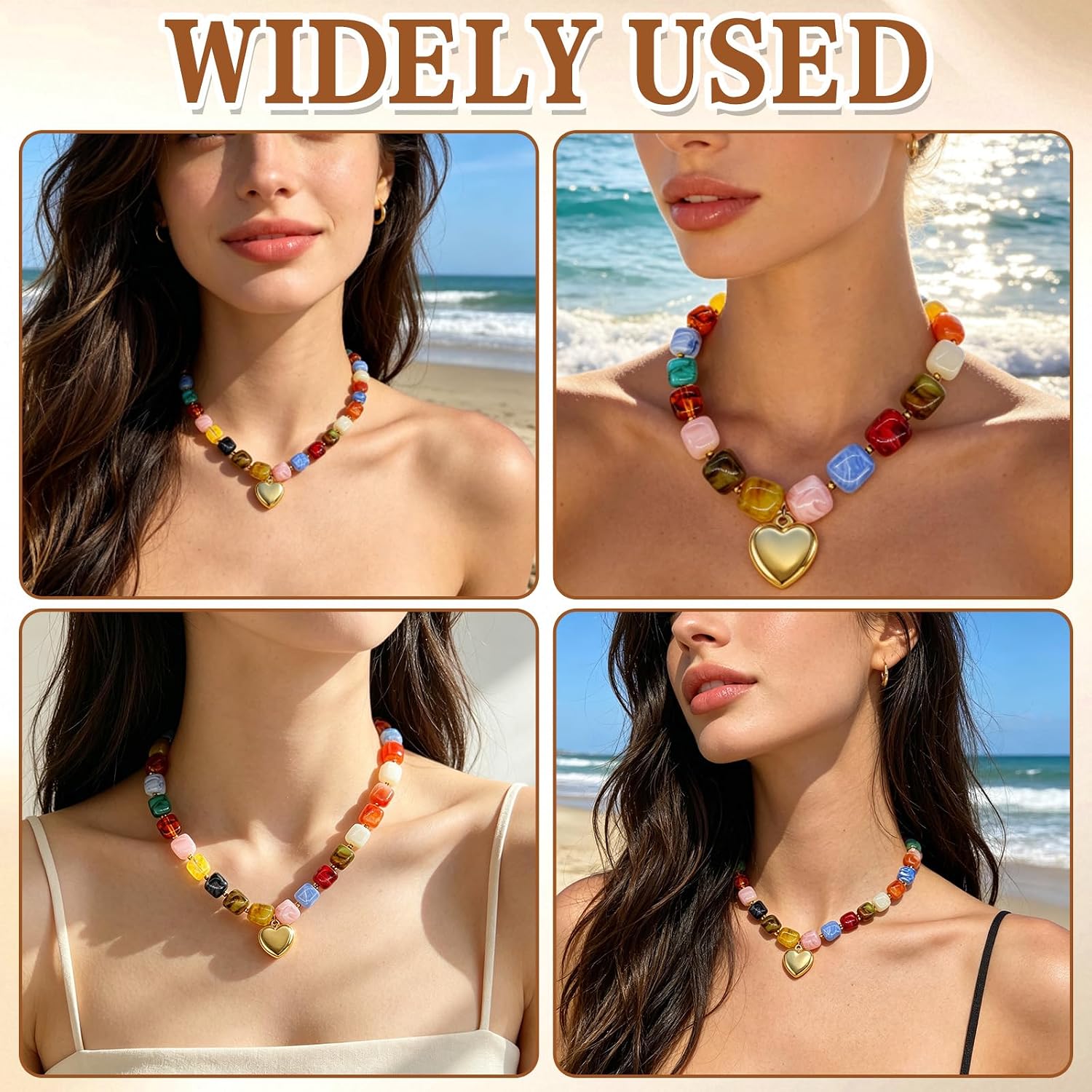 Colorful Chunky Necklaces for Women, Summer Beach Beaded Necklace Stylish Summer Accessories Gifts for Vacation Holiday, Beach Vacation Decorations for Women