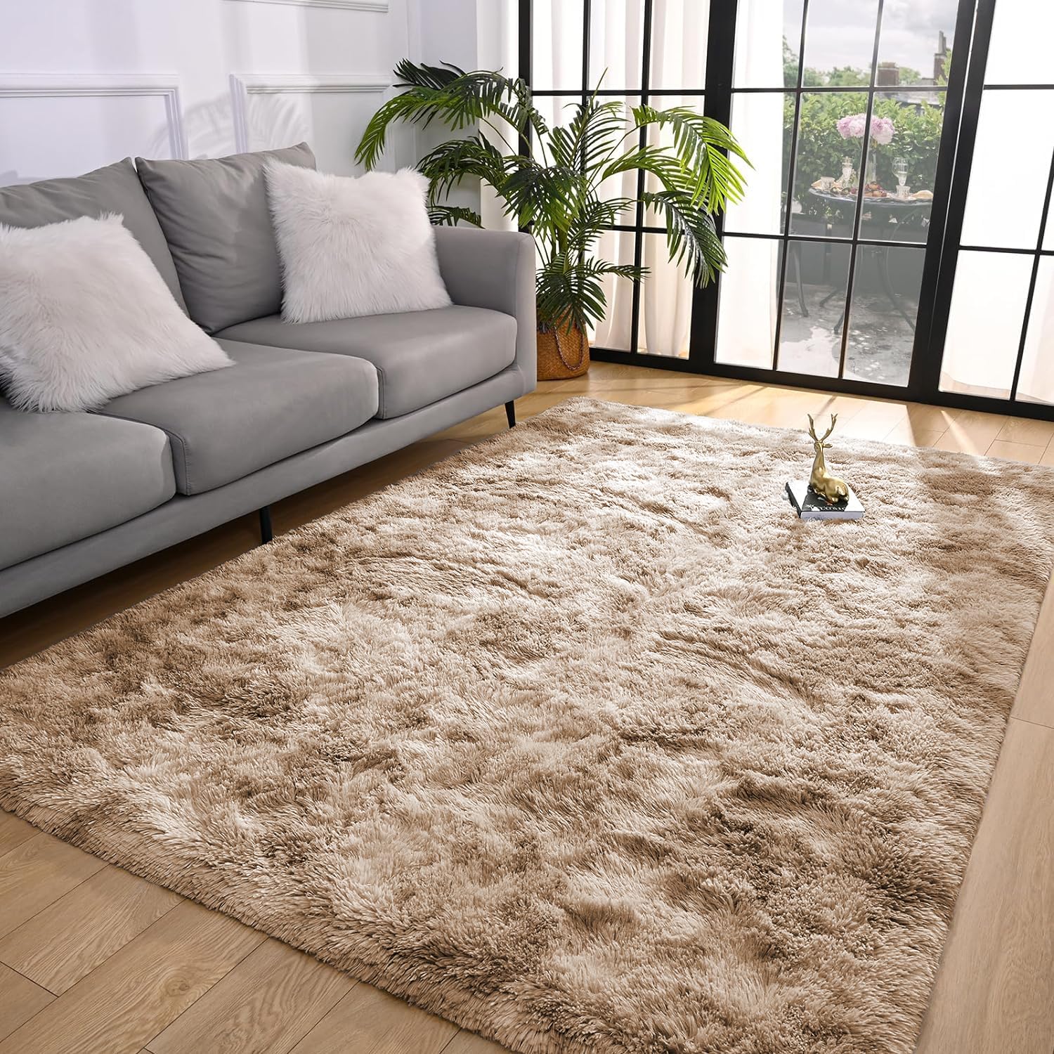 BedLooms Rugs Living Room Large 200x290 cm – Tie-Dye Beige Area Rugs for Bedroom Non Slip – Modern Super Soft Plush Carpets Fluffy Shaggy Rug for Lounge – Non Shedding Easy To Clean Bedside Rug