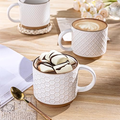 Miniatura 13 de GBHOME Tazas de café apilables de 12 onzas, tazas de café de cerámica con patrones de textura para hombre, mujer, papá, mamá, juego de 4 tazas