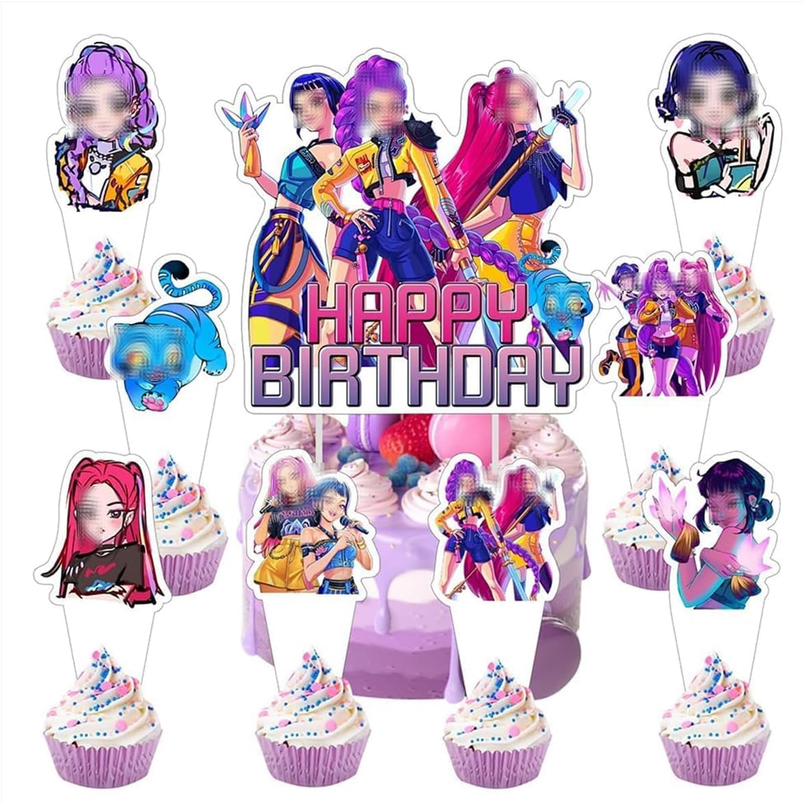 25pcs Cake Decorations with 24pcs Cupcake Toppers, 1pcs Cake Topper Birthday Party Supplies Birthday Celebrations Party Supplies