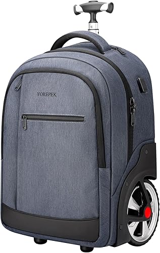 Miniatura 8 de YOREPEK Mochila con ruedas para adultos con ruedas, mochilas grandes de 17 pulgadas para laptop con puerto de carga USB, mochila con ruedas