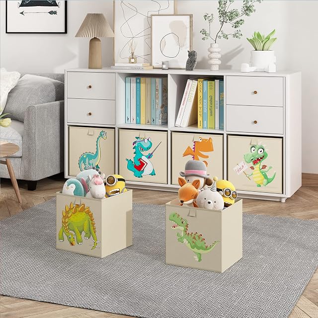 Wisdom Star Toy Chest, Removable Divider Toy Storage Organizer, Animal 11 Inch Fabric Storage Cube Bins, 6 Pack Storage Baskets for Shelves, Cube Storage Boxes for Organizing Closet Bins