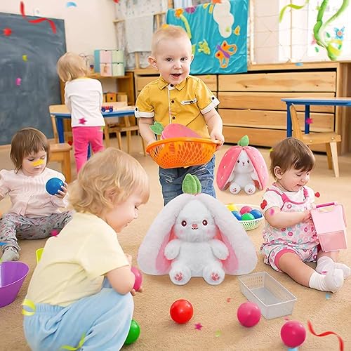 Miniatura 7 de MIAODAM Peluche de conejo de Pascua, zanahoria y conejo de fresa que se convierte en conejo, muñeca de fruta de zanahoria y fresa, juguete divertido