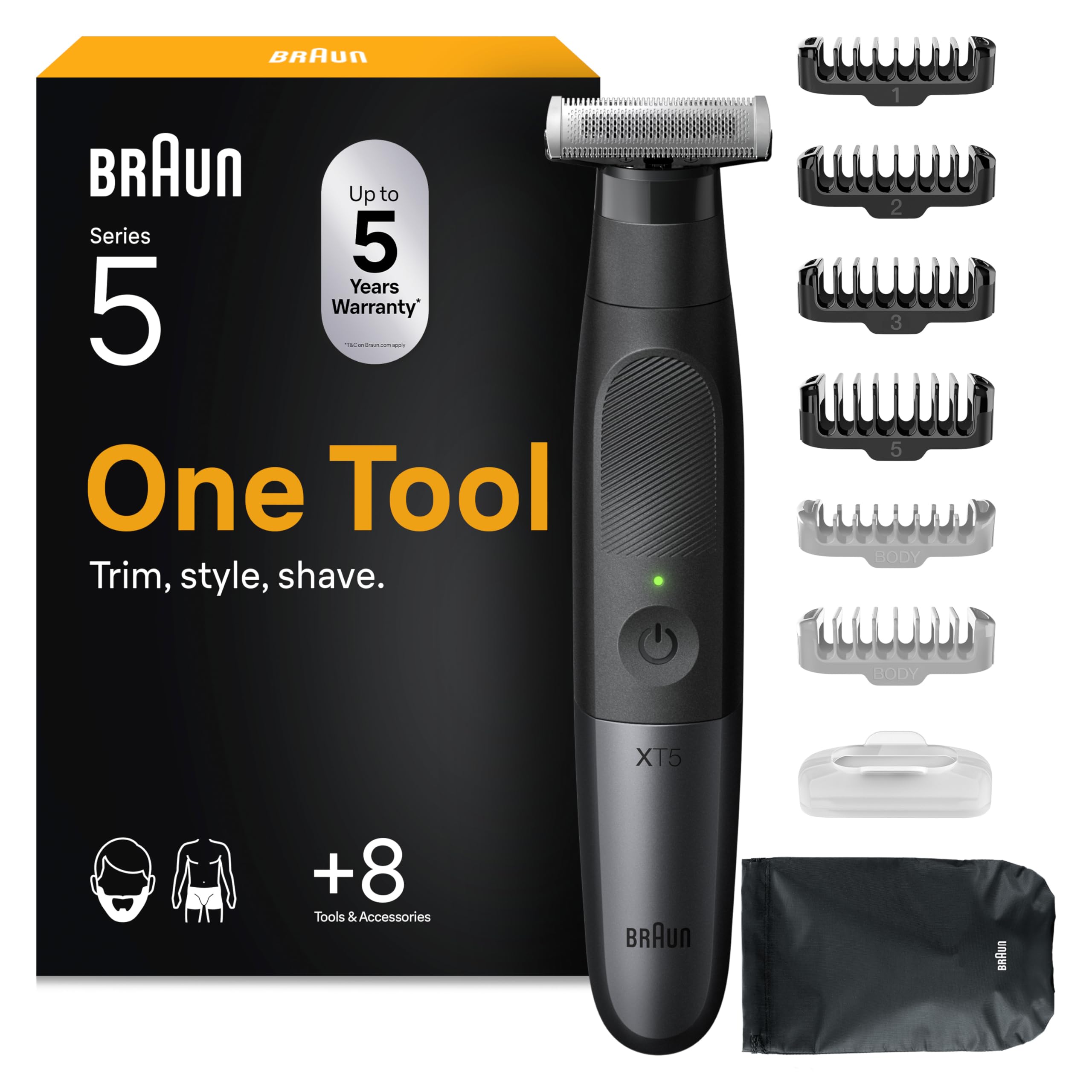 Braun Series X Recortadora de Barba, Afeitadora Eléctrica Hombre, Rasuradora para Rostro Y Cuerpo, Cortapelos Hombre, Maquina de Afeitar,Peine Bidireccional,Resistente al Agua, XT5200, Negro