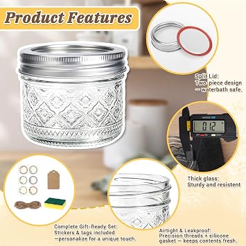 STARSIDE Mini Glass Mason Jars 4oz 24-Pack with Airtight Split Lids