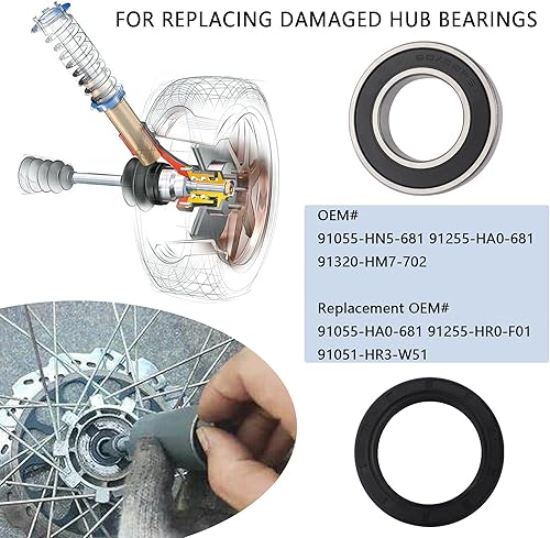 Miniatura 5 de Kit de rodamiento de rueda trasera izquierda y sello de eje CV - OEM # 91055-HN5-681 Conjunto de cubo de rueda compatible con Honda Rancher Foreman