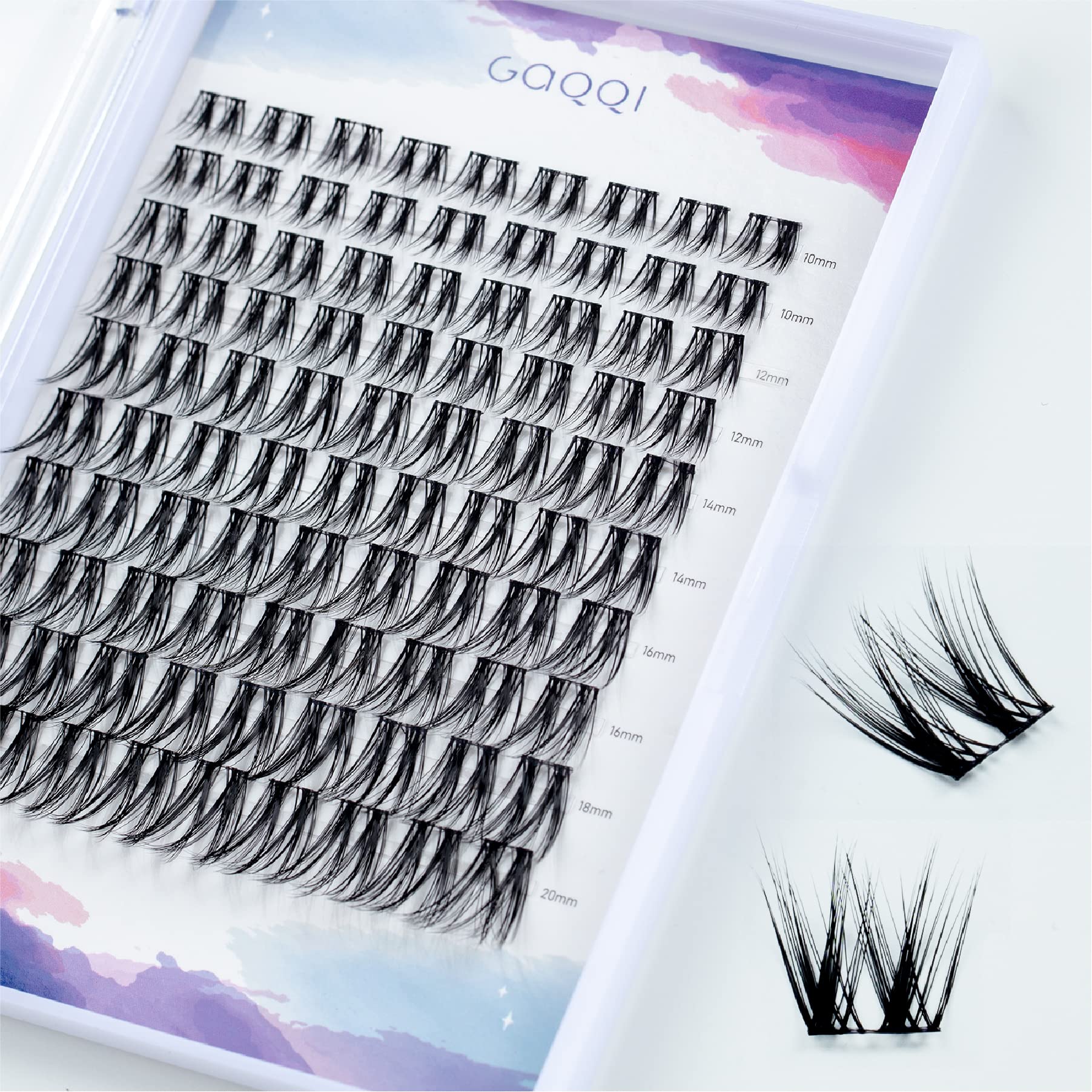 GAQQIIndividual Lashes Clusters DIY Eyelashes Extension Wisps Kit Mixed Length 10/12/14/16/18/20mm Soft Cotton Band Lash Mink Volume Natural Look Daily Eyelash Makeup at Home-Twins