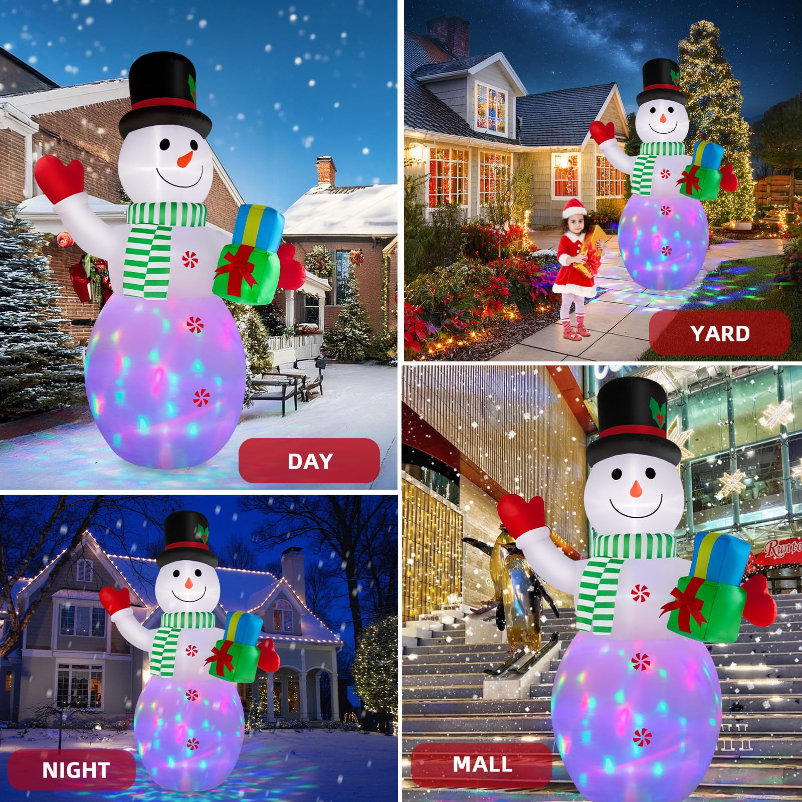 Bonhomme de neige géant gonflable de 3,7 m - Décoration de jardin gonflable - Lumières LED intégrées pour Noël, fête, jardin, cour