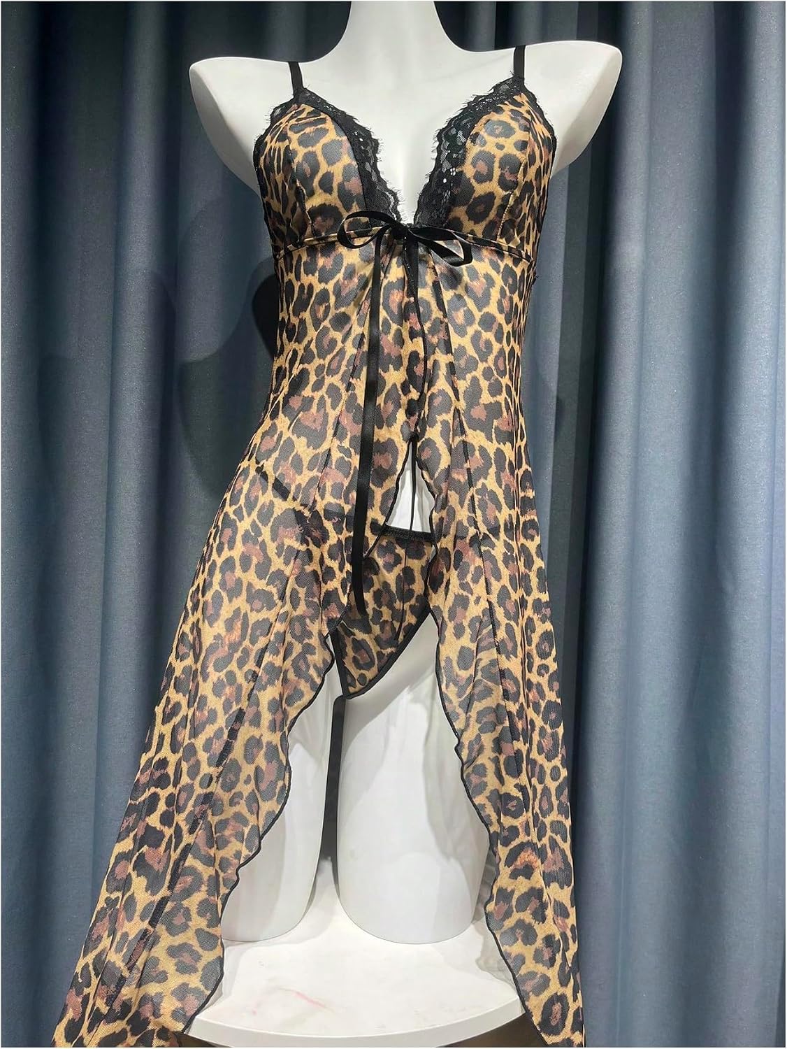 SHENHE Women's Leopard Nightgown and G-String Thong Lingerie Set