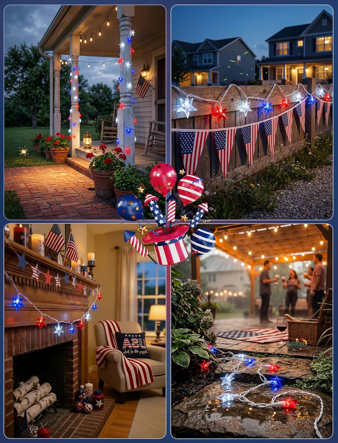 Abeja 4th of July Red White and Blue Star Lights, 35 LED Plug in Patriotic Star String Lights Independence Day Fairy Lights for Memorial Day Independence Day Decorations Outdoor