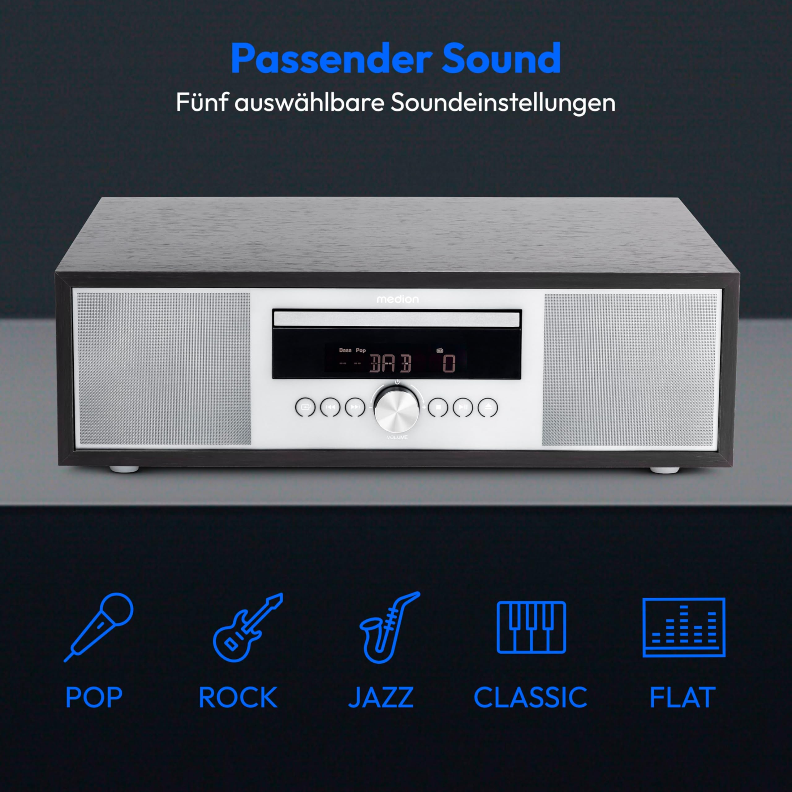 MEDION P64145 Stereoanlage (DAB+, CD, MP3, PLL UKW Radio, USB, Kompaktanlage, Elegantes Design, Weckfunktion, Sleep Einschlafautomatik) schwarz-Silber