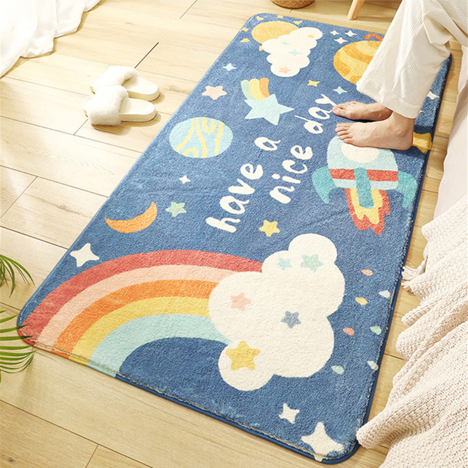 ABREEZE Kids Runner Rug 5.3FT,Space Area Rug Play Mat for Kids Non Skid Washable Planet Throw Rugs Cute Cartoon Floor Carpet for Living Bedroom Study Nursery Dorm 2.7'x5.3'