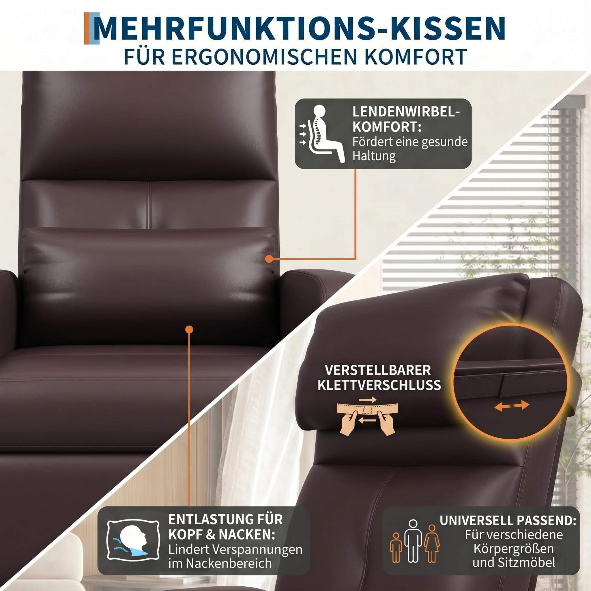 Massagesessel Elektrisch mit 8 Massagemodi, Relaxsessel mit Liegefunktion & Heizfunktion, Fernsehsessel mit Lendenstütze, USB-Anschluss & Seitentasche, Sessel für Wohnzimmer, belastbar bis 180 kg
