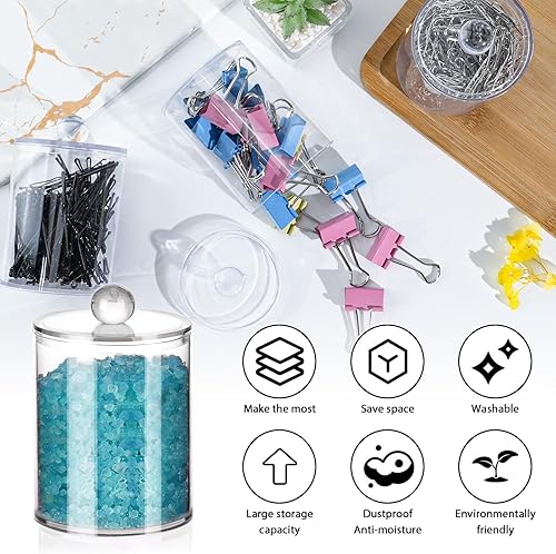 Miniatura 40 de Paquete de 2 soportes Qtip, juego de tarros de boticario, tarros de baño con tapas para hisopos de algodón, bolas, almohadillas, púas de hilo 2