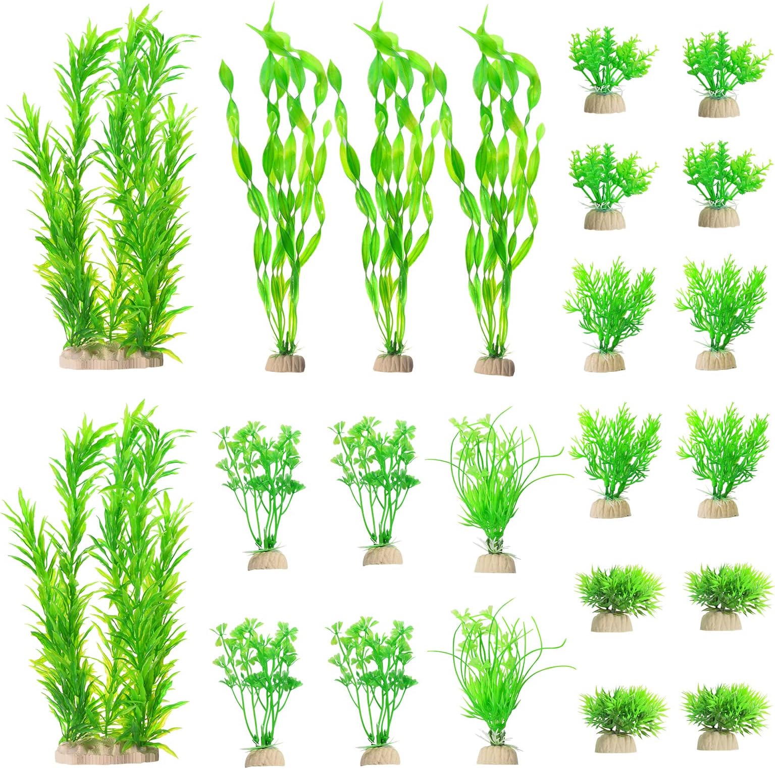 Burgundy & Green Plastic Cabomba Aquarium Plant with Base 9