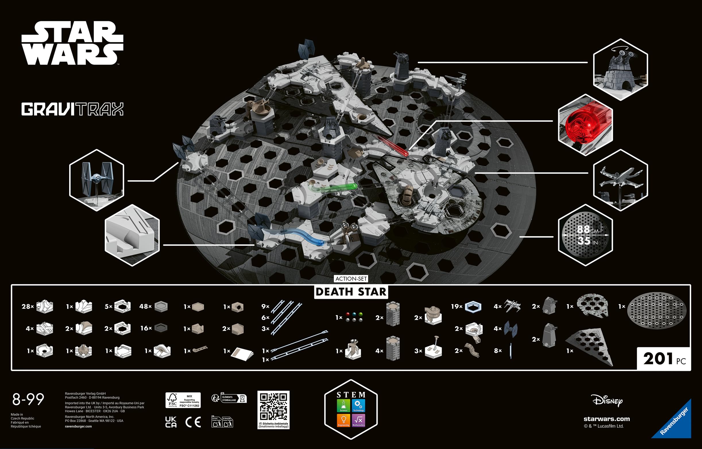 Ravensburger GraviTrax Star Wars Action-Set Deathstar 23860 - GraviTrax Starterset für Deine Kugelbahn - Murmelbahn und Konstruktionsspielzeug ab 8 Jahren, GraviTrax Zubehör alleine bespielbar