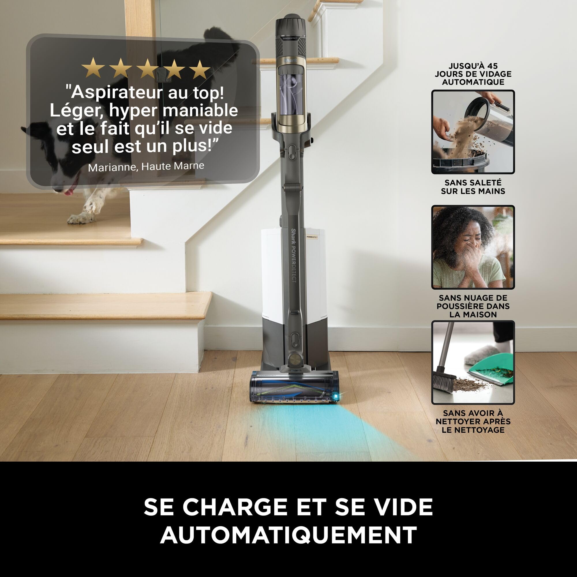 Shark PowerDetect Clean & Empty Akku-Staubsauger mit Absaugstation, bis 70 Min. Laufzeit, kabellos, selbstentleerend, für Tierhaare, Allergiker, Teppich und Hartböden, mit LED-Licht, IP3225EUT