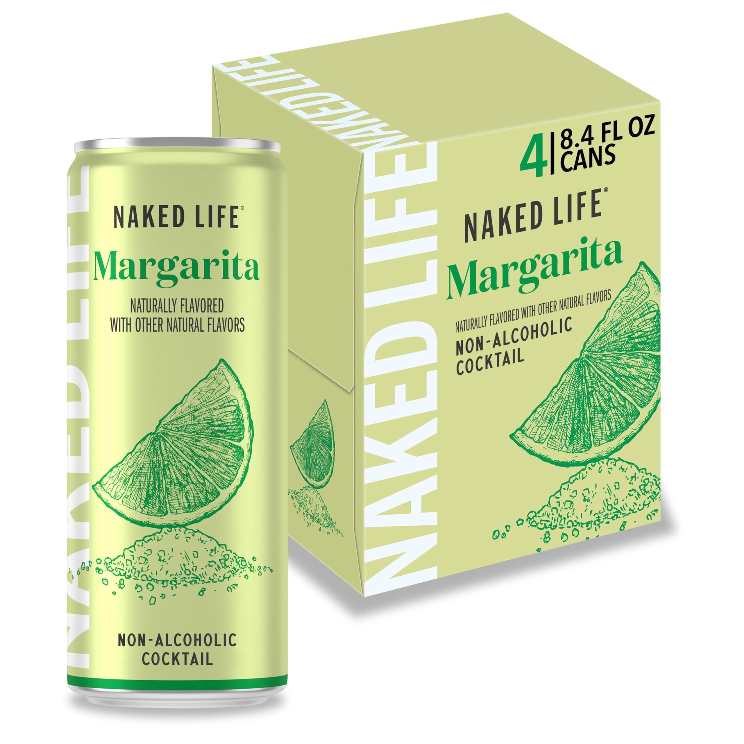 Naked Life Non-Alcoholic Drinks, Margarita, Zero Sugar, Low Calorie, Alcohol-Free Cocktails 4 pack, 8.4 fl oz cans