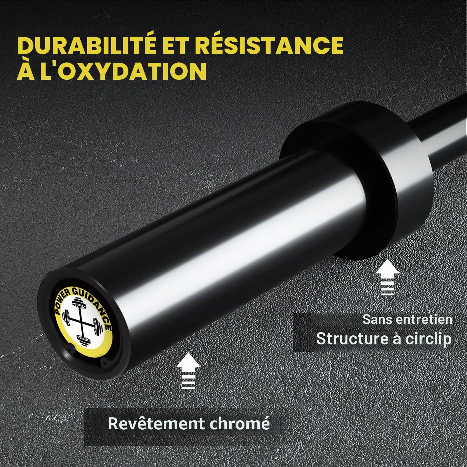 POWER GUIDANCE Barre d'haltère olympique chromée pour levage, poussées de hanches, barres d'entraînement de force universelles