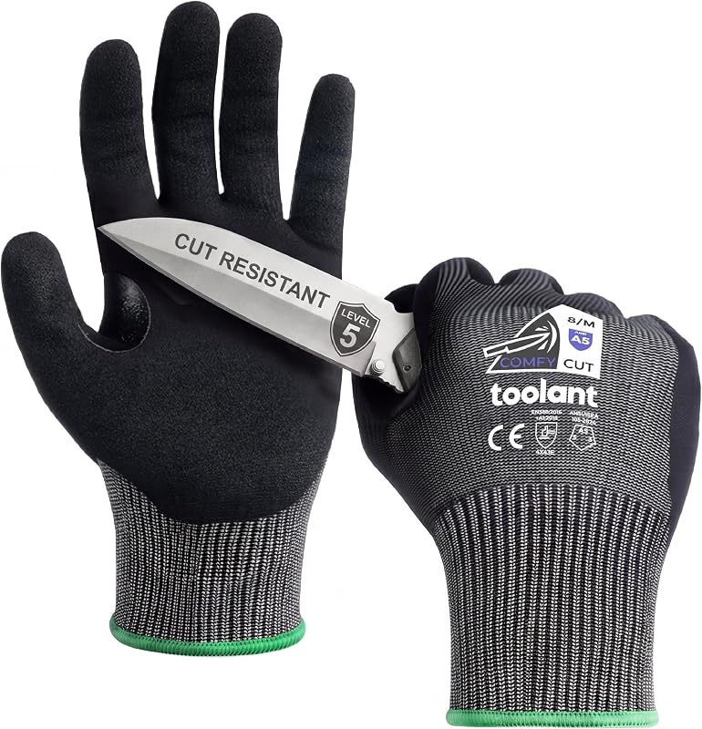 ComfyCut A5 Cut Resistant Work Gloves, ANSI & EN388 Certified Protection with Second Skin Comfort, Fiberglass-Free, Touchscreen & Flexible Grip, for Woodworking, Warehouse, Assembly, Large