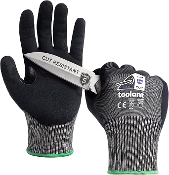 toolant ComfyCut A5 Cut Resistant Work Gloves, ANSI & EN388 Certified Protection with Second Skin Comfort, Fiberglass-Free, Touchscreen & Flexible Grip, for Woodworking, Warehouse, Assembly, Large