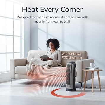 Lasko Oscillating Digital Ceramic Tower Heater for Home with Adjustable Thermostat, Timer and Remote Control, 23 Inches, 1500W, Silver, 755320